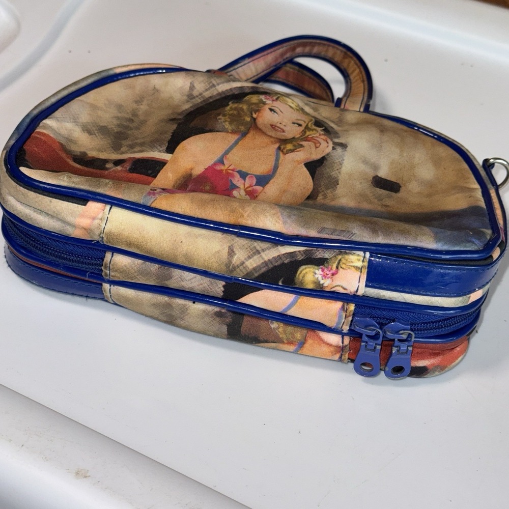 VTG Y2K Bag Hollywood Pin Up Retro Babe Graphic Small Handbag Cosmetic Purse - Picture 3 of 6